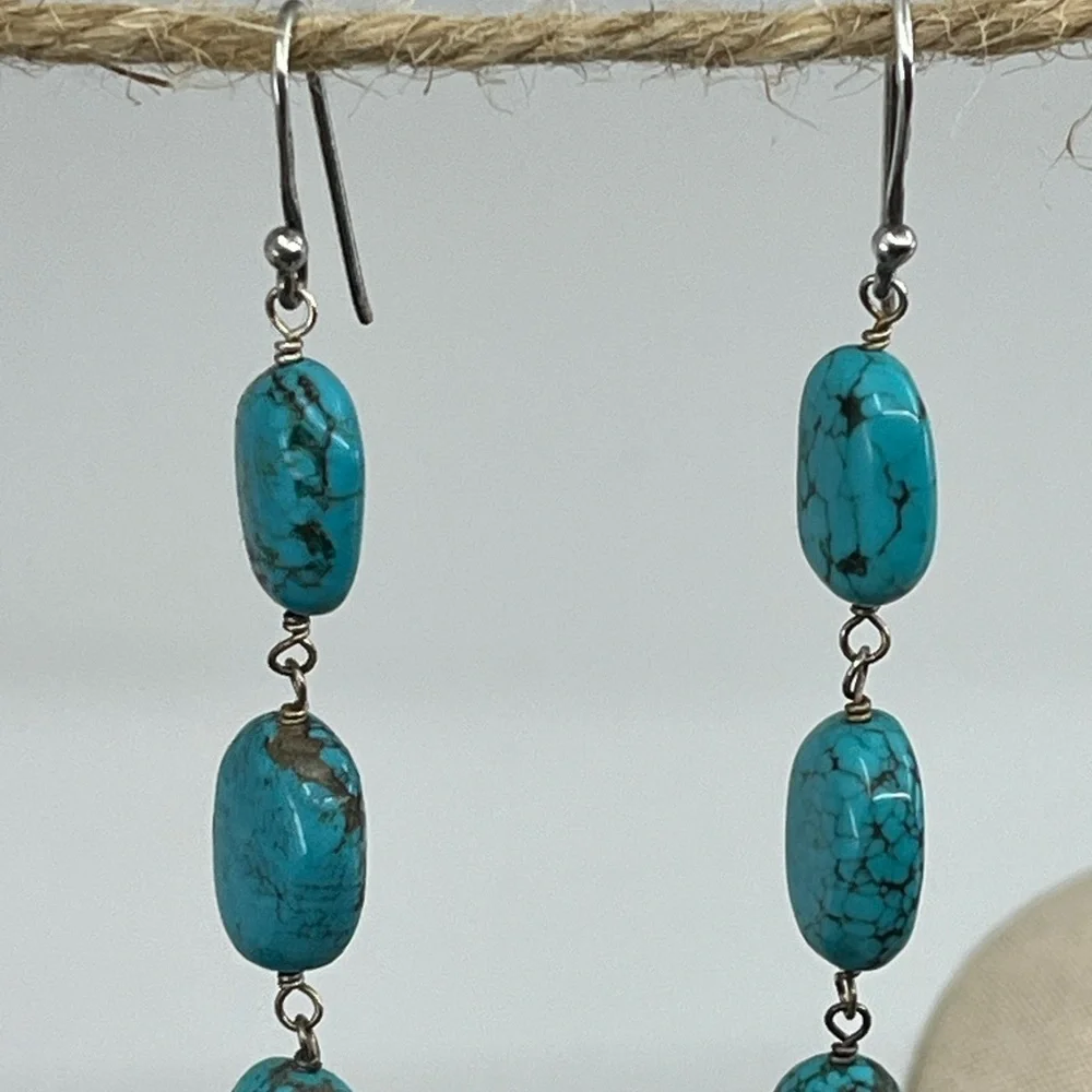 Sally C Treasures SX Sterling Silver Turquoise Dangle Earrings 925 Estate - Picture 8 of 17